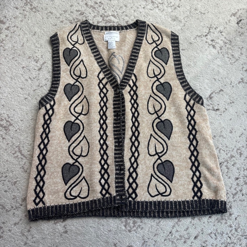 Christopher & Banks Hand Embroidered Leaf Knit Sweater Vest grandma‎ Women Large